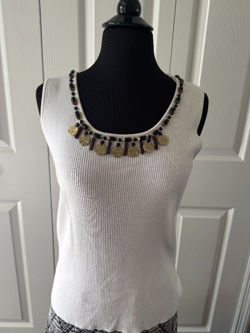 Ruby Red knit top cream with brown and gold trim  size L - Picture 2 of 9